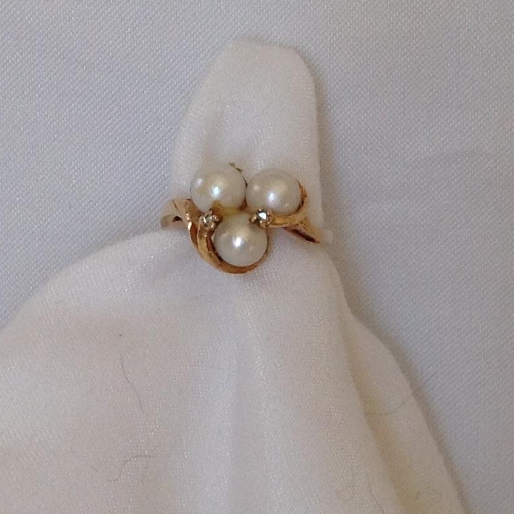 💲SALE💲Genuine Cultured Freshwater White 6mm Pearl Diamond Accent 10K Ring - Picture 7 of 8